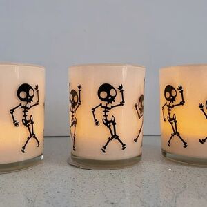 Halloween Skeleton Votive Holders Set Of 3, Dancing Skeleton Votive Holders